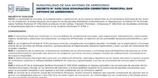San Antonio: Decreto n° 0219/2026 Exhumación Cementerio Municipal